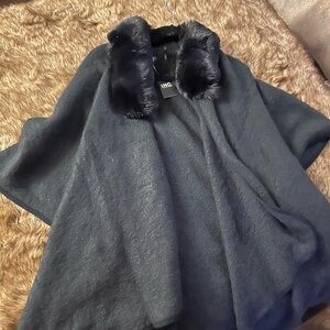 INC Black Faux Fur Trim Cape ( one size ) brand new w tags